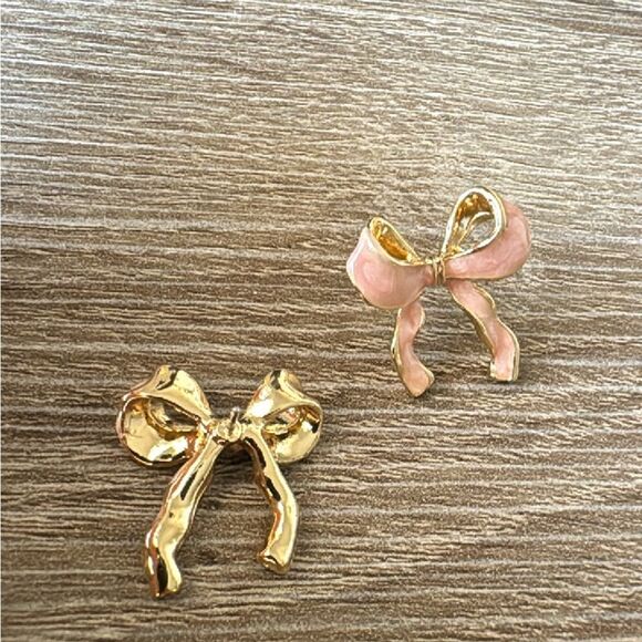 Anthropologie Pink and Gold Bow Earrings - Picture 3 of 4